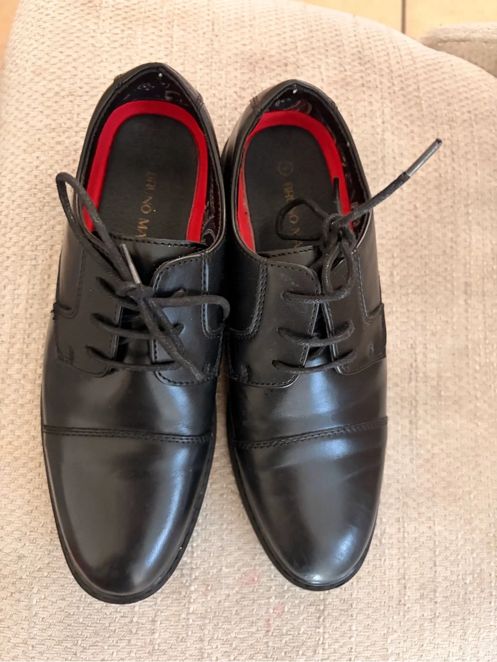Boys Black Leather Lace-Up Dress Shoes